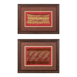 15th Century & Earlier Two Framed Pre-Columbian Textile Panels Chimu Chancay Culture