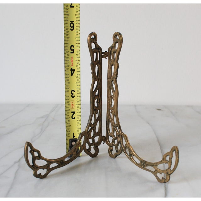 Vintage Brass Easel Filigree Tabletop Picture or Plate Holder For Sale In Milwaukee - Image 6 of 9