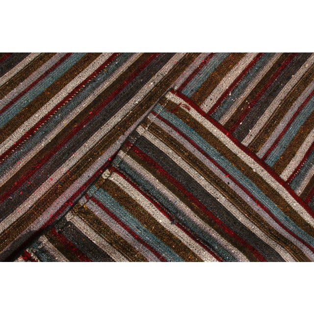 1950s 1950s Vintage Mid-Century Kilim Beige-Brown Red and Blue Striped Pattern For Sale - Image 5 of 6