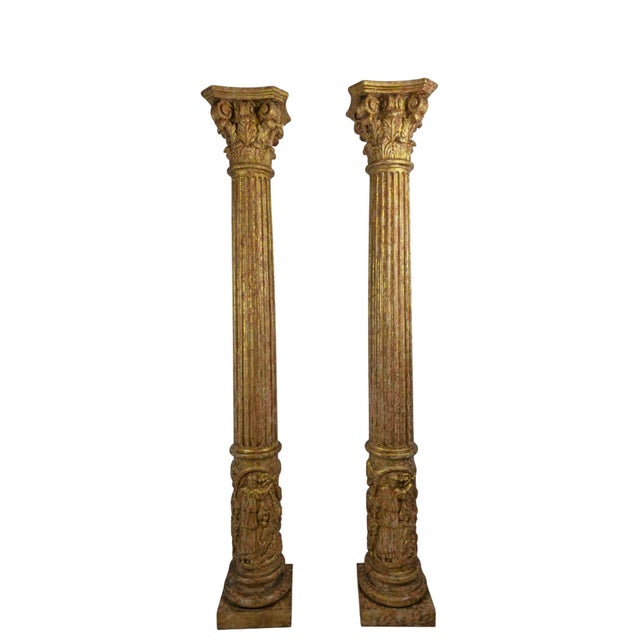Carved and Gilded Wooden Columns with Figural Bases, 1920, Set of 2 For Sale - Image 10 of 10