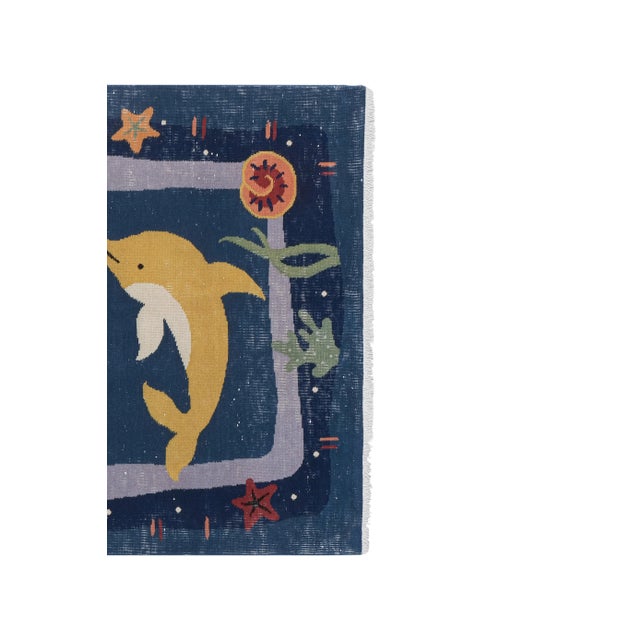 Handknotted Turkish Dolphin Pictorial Rug 3'11'' X 5'10'' For Sale - Image 4 of 12