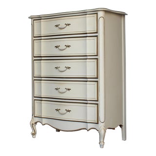 1970s French Provincial Cream Chest of Five Drawers For Sale