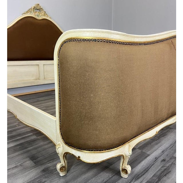 Vintage French Shabby Chic Upholstered King Size Bed Frame For Sale - Image 9 of 14