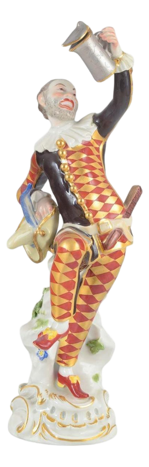 Meissen. Porcelain Figure of a Harlequin in a Classic Commedia Dellarte Costume.