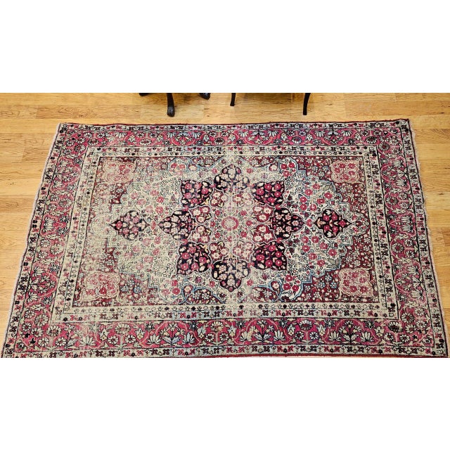 19th Century Persian Kerman Lavar Rug, Hand-Knotted Wool, Floral Patter, Red & Ivory, 5x7 For Sale In Chicago - Image 6 of 18