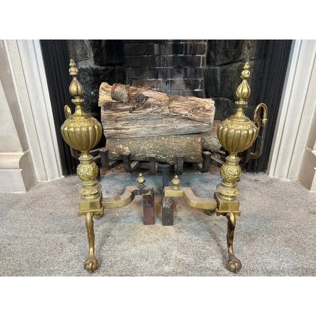 Antique Chippendale Style Gilt Bronze Andirons—A Pair For Sale In New York - Image 6 of 9