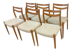 Scandinavian Model 75 Chairs in Teak and Mottled Fabric by Niels Otto (N. O.) Møller for Andersen Møbelfabrik, 1960, Set of 6