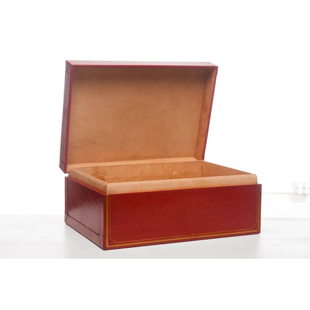 Metal Lawrence & Scott Hand-Painted Inscription Red Leather Box on Patinated Brass Stand For Sale - Image 7 of 10