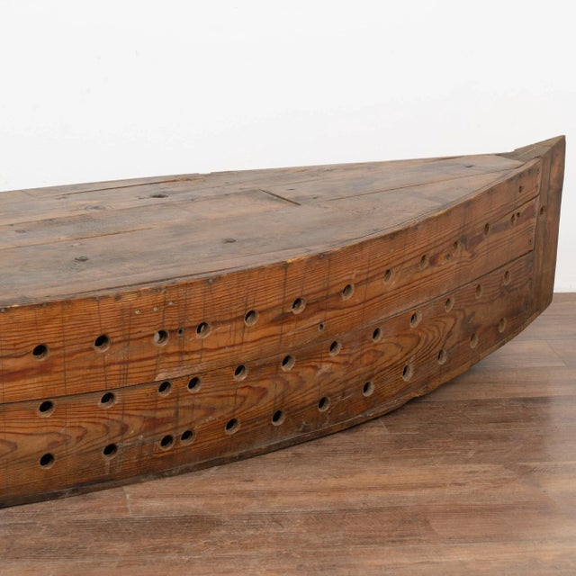 Brown Rustic Vintage Decorative Model Boat With Holes for Fishing or Large Creel, Circa 1940 For Sale - Image 8 of 11
