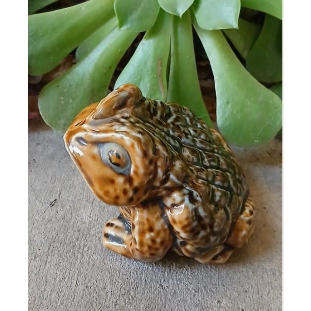 Art Deco 1970's Ceramic Decor 4" Realistic Horned Lizard Toad Frog Garden Pond Pot Japan Vintage For Sale - Image 3 of 15
