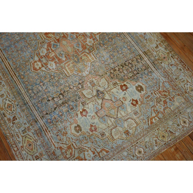 19th Century Sky Blue Antique Senneh Rug 4'7'' X 6'6'' For Sale - Image 9 of 13