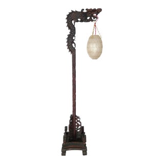 Carved Mahogany Dragon Lamp For Sale
