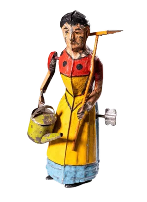 Guntermann Lady with a Watering Can Antique Windup Tin Toy Collectibles Germany
