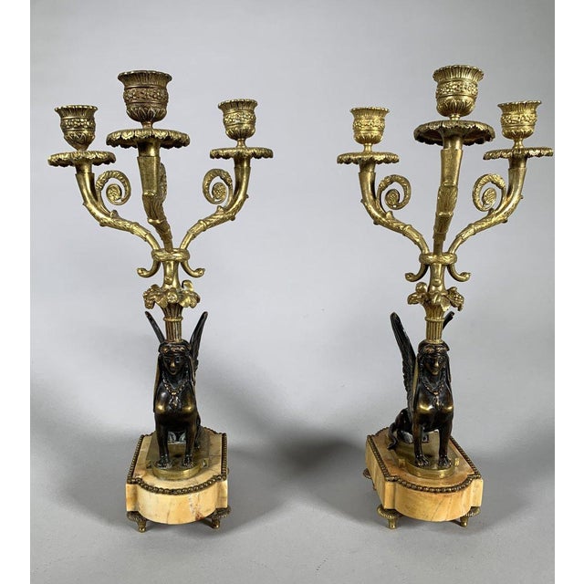 Pair of Gilt Bronze Sphinx Candelabra, Early 19th Century, Restoration Period For Sale - Image 6 of 6