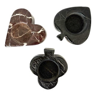 Set of 3 Vintage Marble Playing Card Suit Votive Candle Holders – Red & Black Trio For Sale