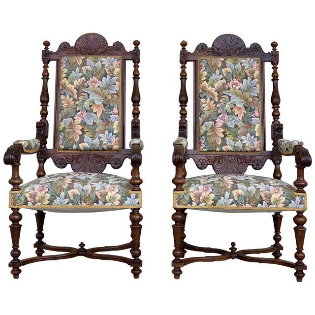 Louis XVI Style French Carved Walnut Armchairs, 1900s - a Pair For Sale - Image 9 of 9