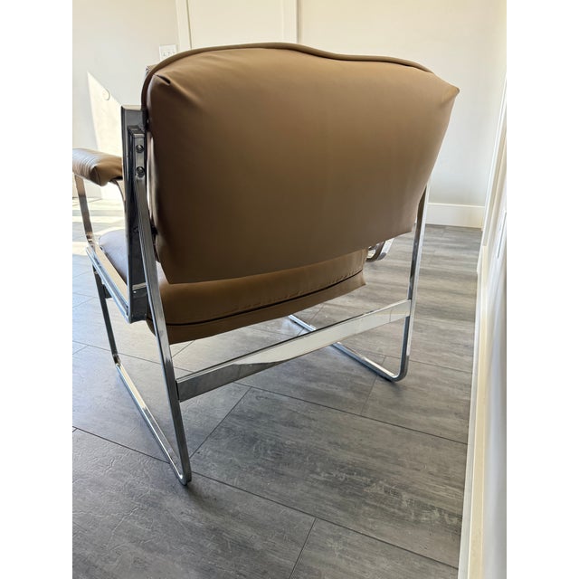 Metal Vintage Milo Baughman Style Chrome and Leather Club Chairs - Set of 2 For Sale - Image 7 of 8