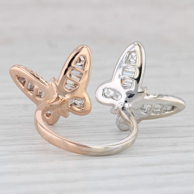 2.18ctw Diamond Butterfly Ring 18k White Rise Gold Size 6.5 Adjustable For Sale In Greensboro - Image 6 of 8
