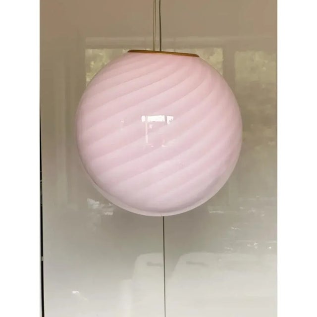 Contemporary Pink Swirl and Milky-White Sphere Pendant in Murano Glass by Simoeng For Sale - Image 3 of 10