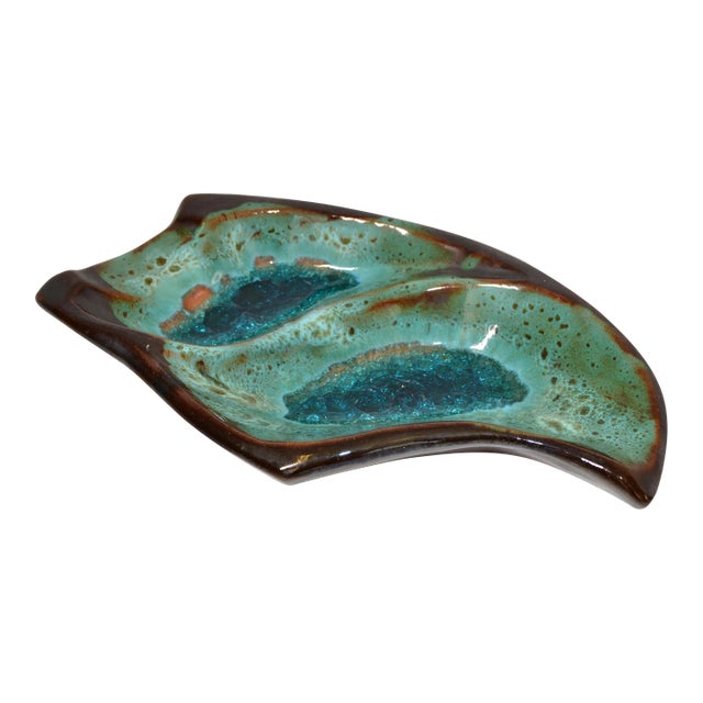 Pottery Ceramic Decorative Bowl Brown and Turquoise Vide Poche Blue Mineral 1960 For Sale