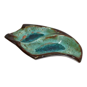 Pottery Ceramic Decorative Bowl Brown and Turquoise Vide Poche Blue Mineral 1960