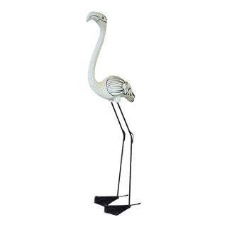 Vintage Hand-Painted Flamingo Sculpture on Metal Legs | Signed Mexican Folk Art For Sale