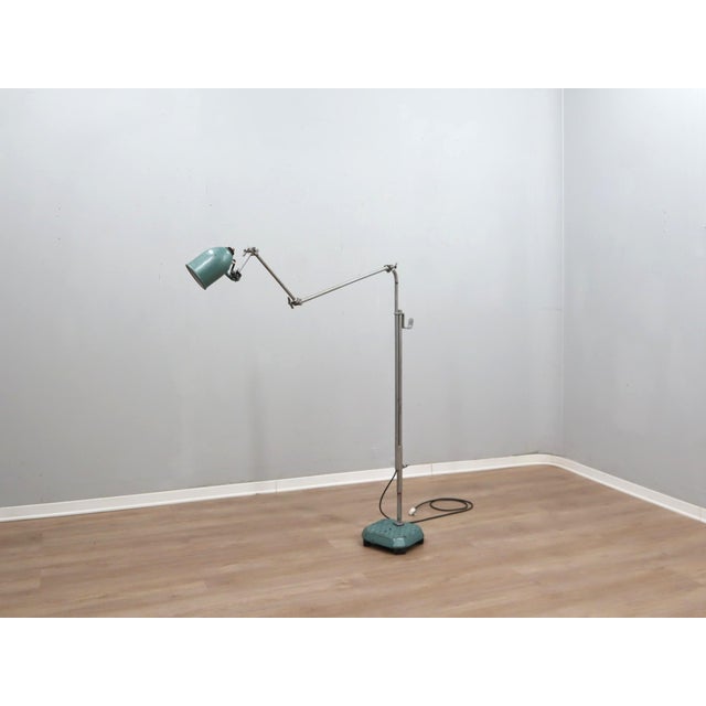 Industrial Adjustable Floor Lamp in Green Hammertone, 1960s For Sale - Image 12 of 12