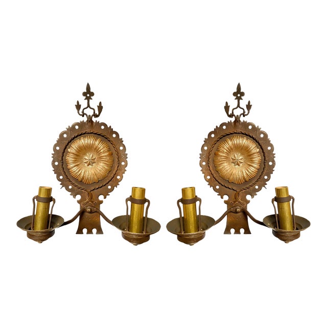 1930s Large Spanish Revival Wall Sconces - a Pair For Sale