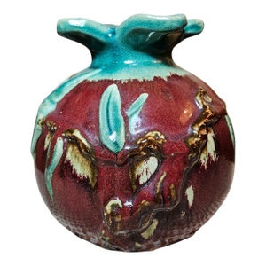 Vintage Red and Green, High Glaze, Pomegranate Majolica-Style Vase