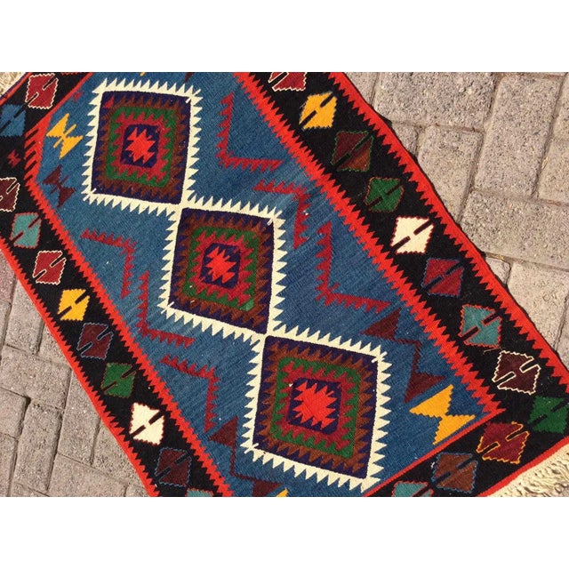 Blue Vintage Turkish Kilim Rug - 33" X 50" For Sale - Image 8 of 10