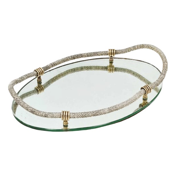 Mid-Century Hollywood Regency Oval Mirrored Tray, 1950s For Sale