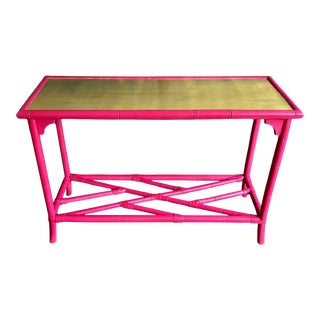 1970s Hot Pink Faux Bamboo Console With Gold Leaf Top For Sale
