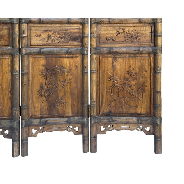 Taupe Vintage Finish Openwork Floral 4 Panels Wood Floor Screen Room Divider For Sale - Image 8 of 10