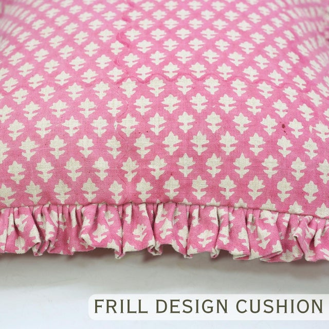 Not Yet Made - Made To Order Handmade Block Print Frill Pillow Cover Pinkcity Bhoomian Both Side Printed Cushion- 16x16 Inch For Sale - Image 5 of 6