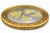 This decorative oval reproduction print features an elegant floral and botanical motif in soft blue, cream, and gold...