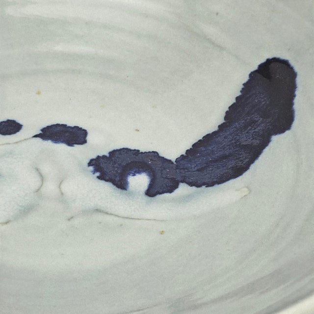 Vintage Studio Pottery Serving Bowl Celadon Cobalt Abstract Signed 13 For Sale - Image 9 of 11
