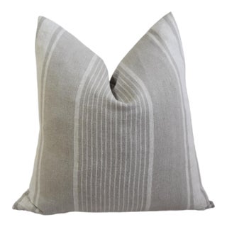 French Coastal Taupe and White Stripe Linen Feather/Down Pillow For Sale