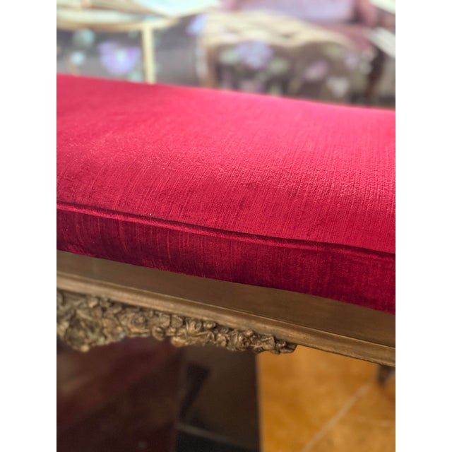 Ruby Merlot 2p Import French Silk Velvet Fabric Vintage Settee Sofa + Bench Set For Sale In Los Angeles - Image 6 of 12
