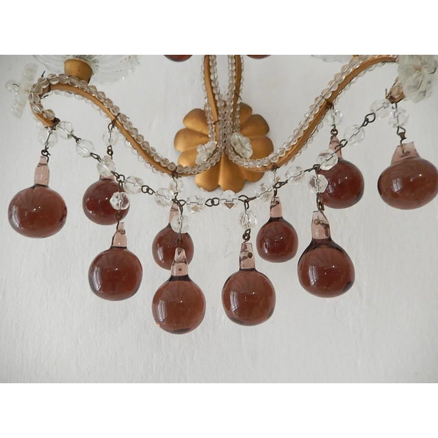 Glass French Beaded Amethyst Murano Drops Sconces, Circa 1920 For Sale - Image 7 of 11