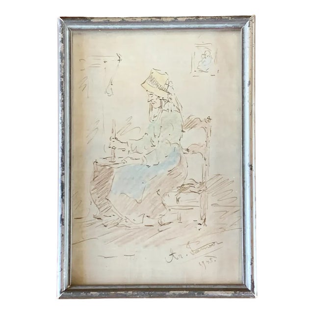 Portrait of Woman, 1945, Watercolor, Framed For Sale