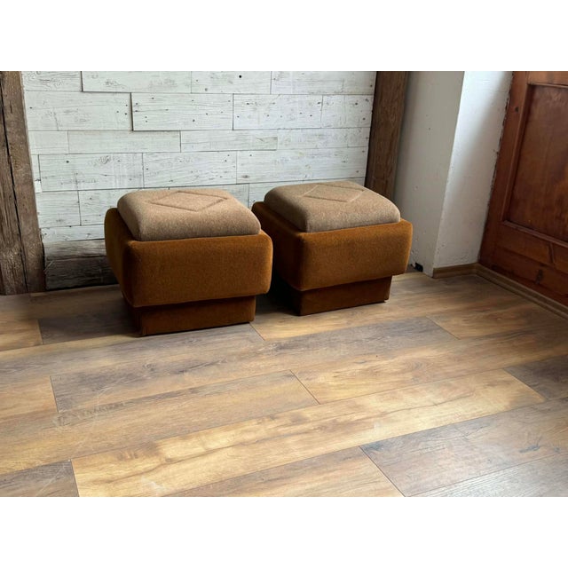 Textile Mid-Century Modern Ottomans in Brown and Beige, 1950s, Set of 2 For Sale - Image 7 of 7