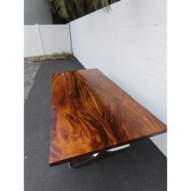 Brown Solid Mahogany and Chrome Large Long Dining Table 6673 For Sale - Image 8 of 18