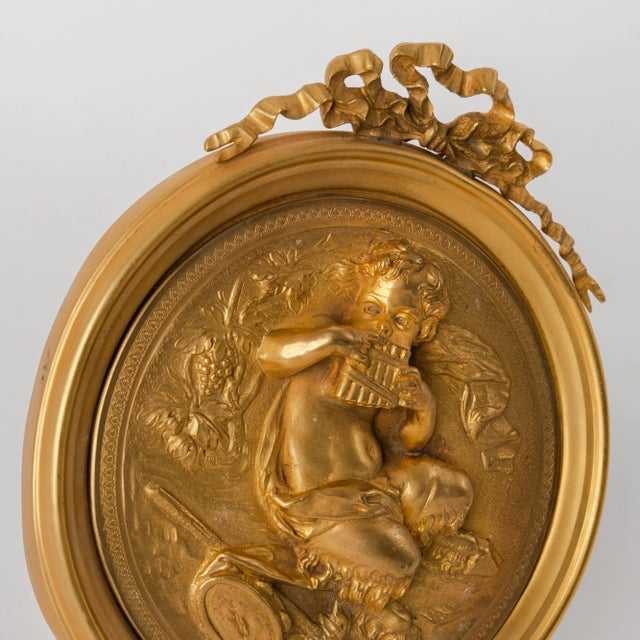 Bronze Pair of French Gilt Bronze Round Figural Wall Plaques, France, 19th Century For Sale - Image 8 of 11