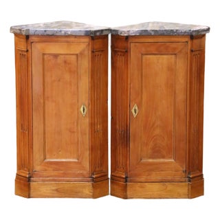 Pair of 19th Century French Louis Philippe Marble Top Walnut Corner Cabinets For Sale