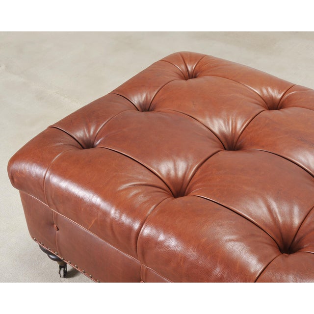 Chocolate Ralph Lauren English Brierly Leather Writer's Ottoman 4 Ft For Sale - Image 8 of 18