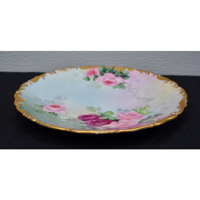 Antique T and v Limoges French Porcelain Cabinet Plate Hand Painted Roses Gold Rim For Sale - Image 12 of 15