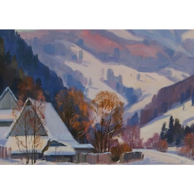 Mountain Landscape Antique Oil Painting Original Soviet Art Ukrainian Artist Sapatyuk M. 70-100 1981 For Sale - Image 6 of 6