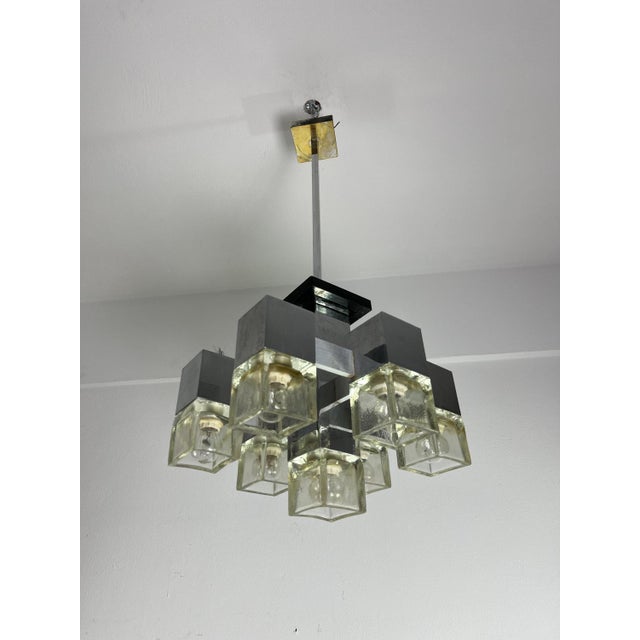 7-Light Chandelier Cubic Model attributed to Gaetano Sciolari, 1970s For Sale - Image 14 of 14