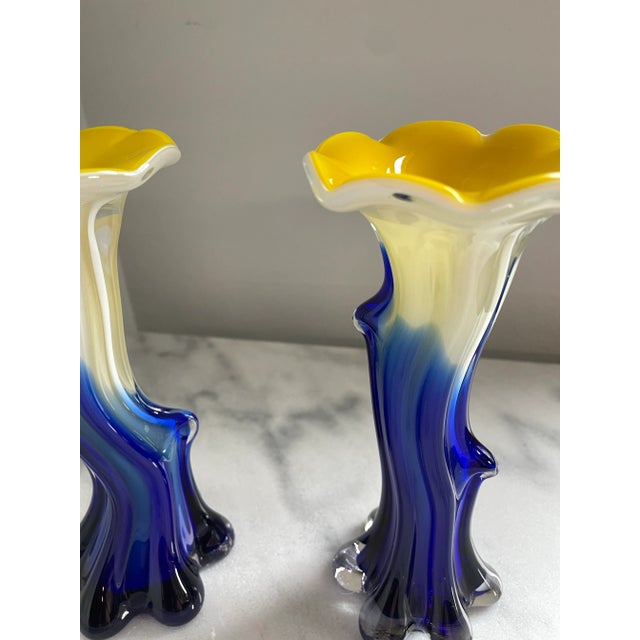 Mid 20th Century 1970s Vintage Murano Attributed Jack in the Pulpit Art Glass Vases- Set of 2 For Sale - Image 5 of 7
