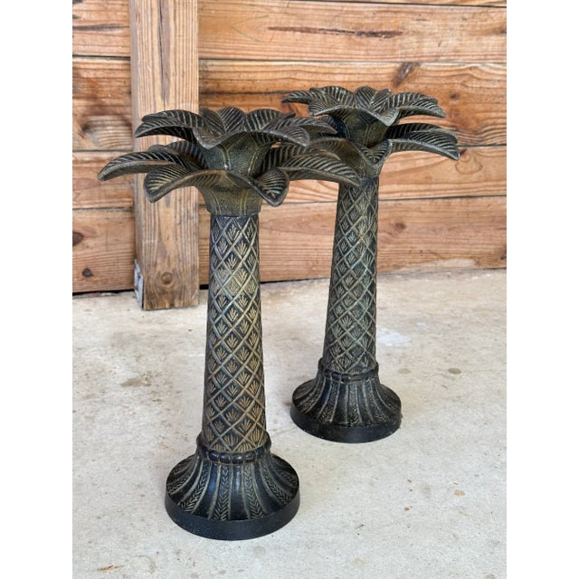 Coastal Metal Palm Tree Candle Holders-Pair For Sale In Naples, FL - Image 6 of 11